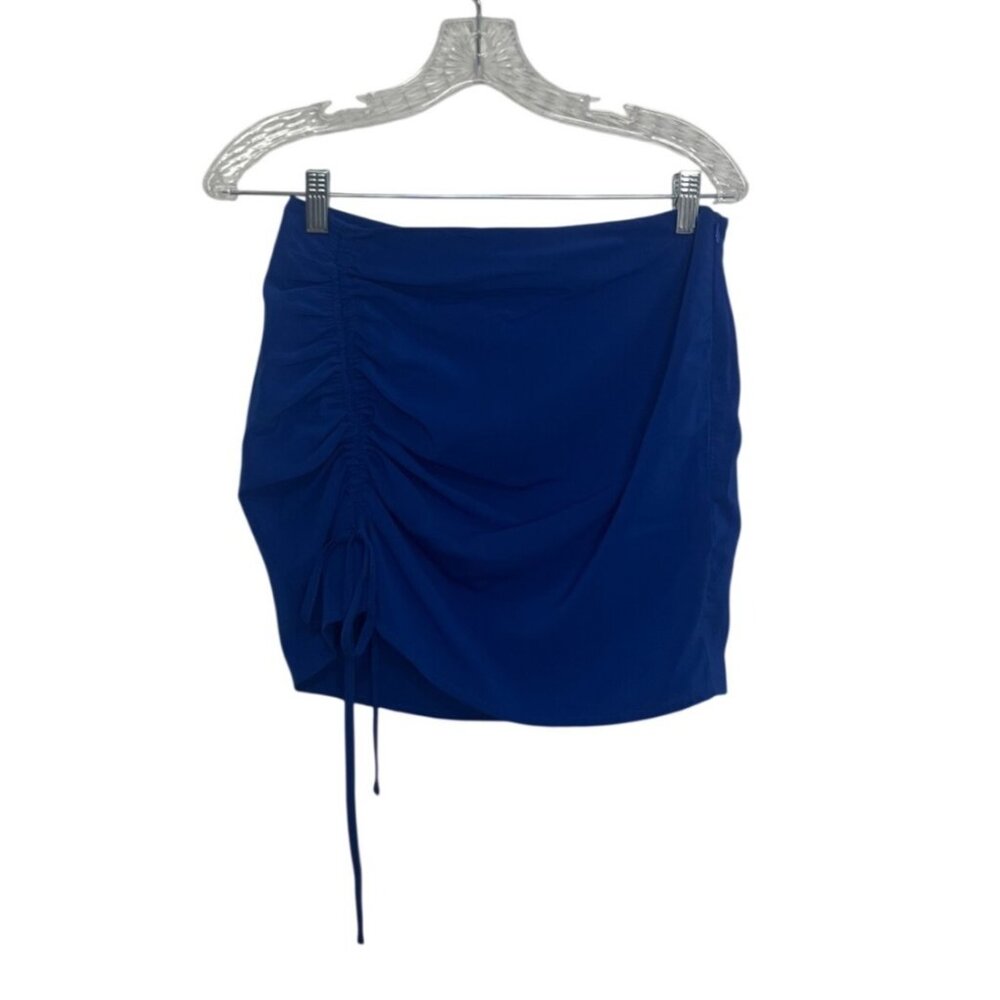 PrettyLittleThing Mini Skirt‎ Zipper Closure Size 4 Bright Blue New Ruched Side